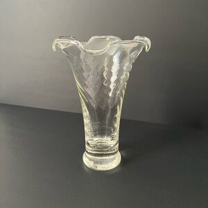 Vintage Clear Glass Ruffled Edge‎ 7” Vase with Textured Swirls